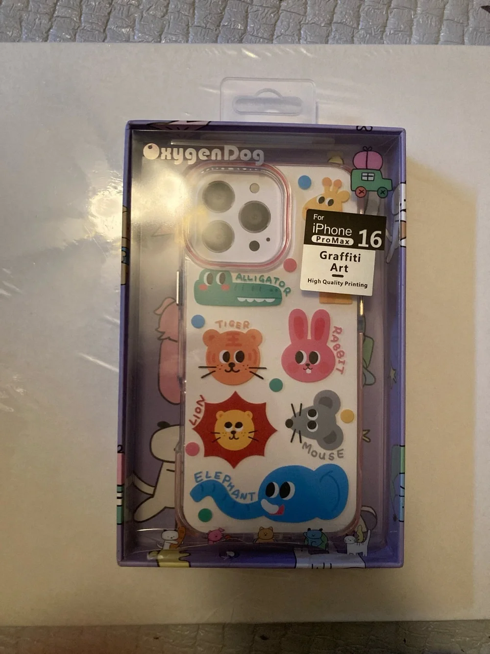 Cute Animal Graffiti Phone Case for iPhone 16 Pro Max - White